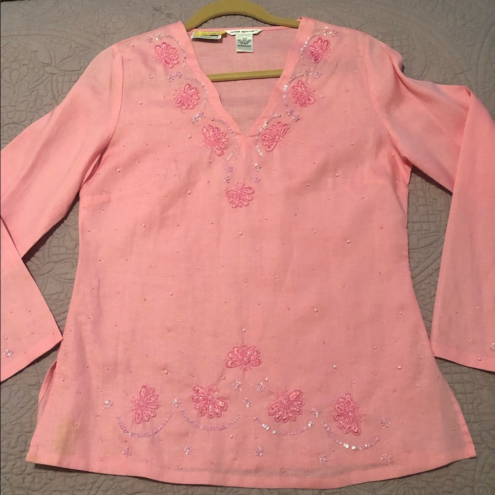 RICHARD MALCOLM Pink Embellished Irish Linen Tunic